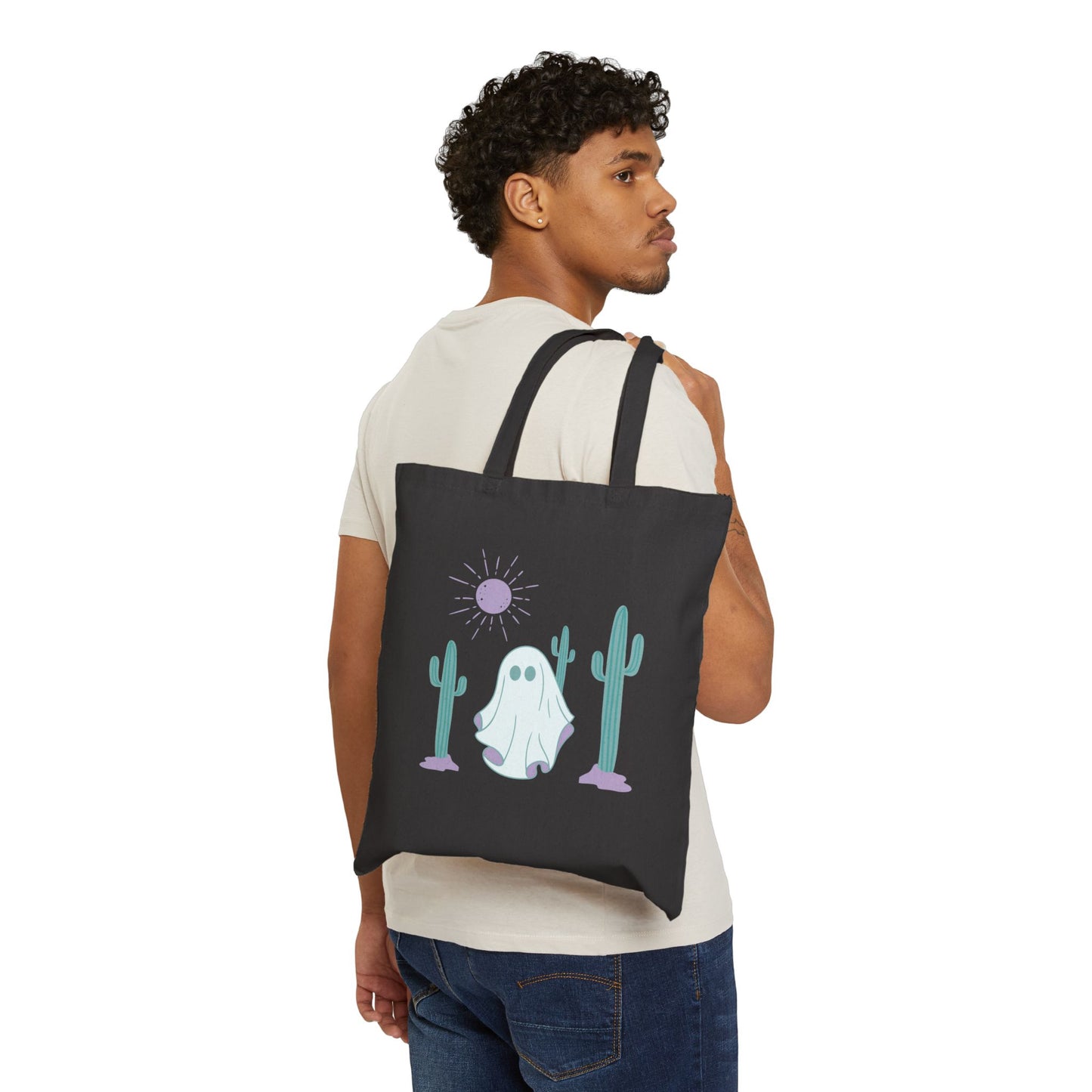 Ghostly Canvas Tote Bag - Spooky Desert Wanderer - Perfect for Fall