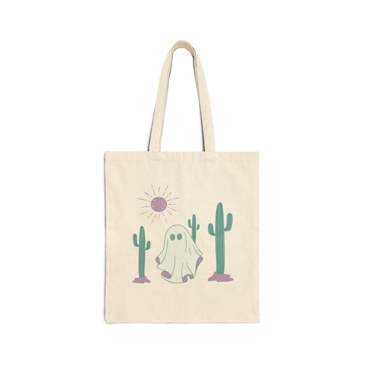 Ghostly Canvas Tote Bag - Spooky Desert Wanderer - Perfect for Fall