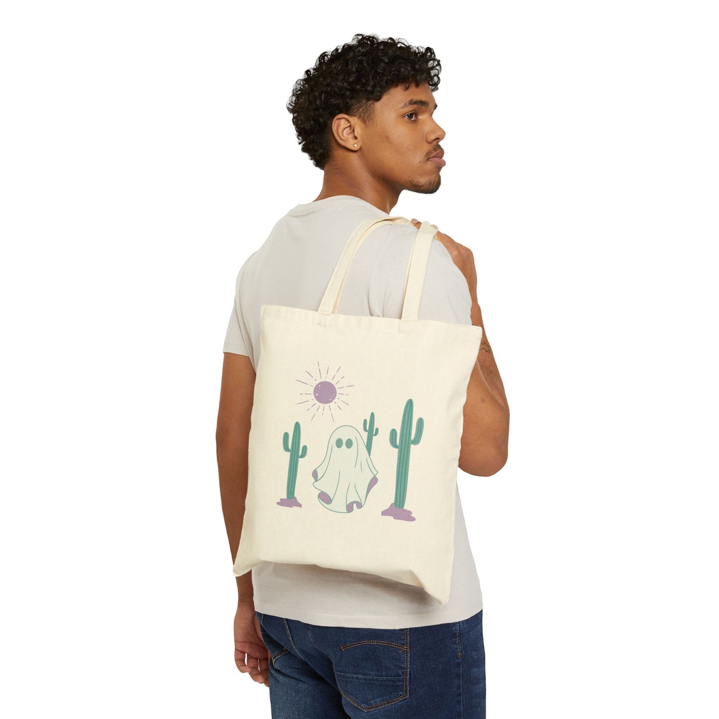 Ghostly Canvas Tote Bag - Spooky Desert Wanderer - Perfect for Fall